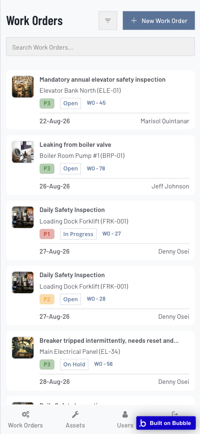 Maintelity work orders on mobile